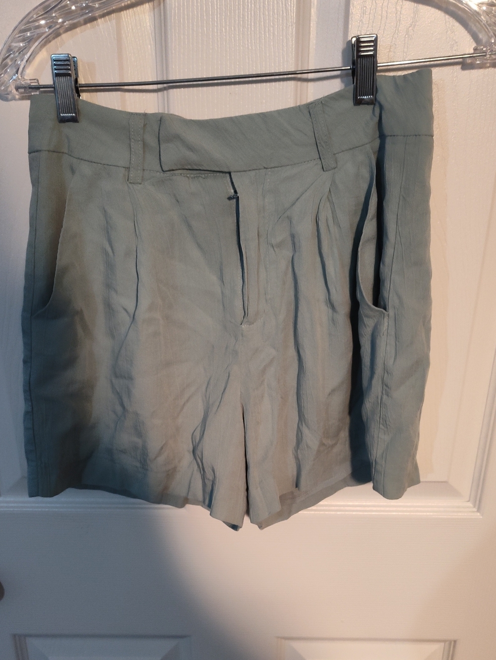 Forever 21 Sage Green High-Waist Pleated Bermuda Shorts
